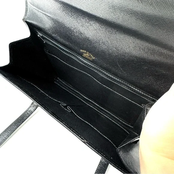 Gucci Vintage 60s Black Leather Top Handle Bag